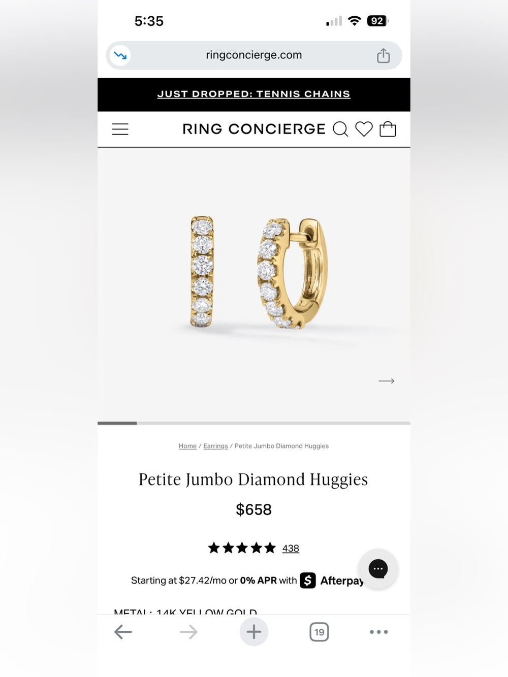 Ring Concierge Yellow Gold Diamond Huggie Earrings